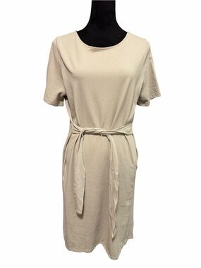 Oak + Fort Short Sleeve Cotton Dress Beige